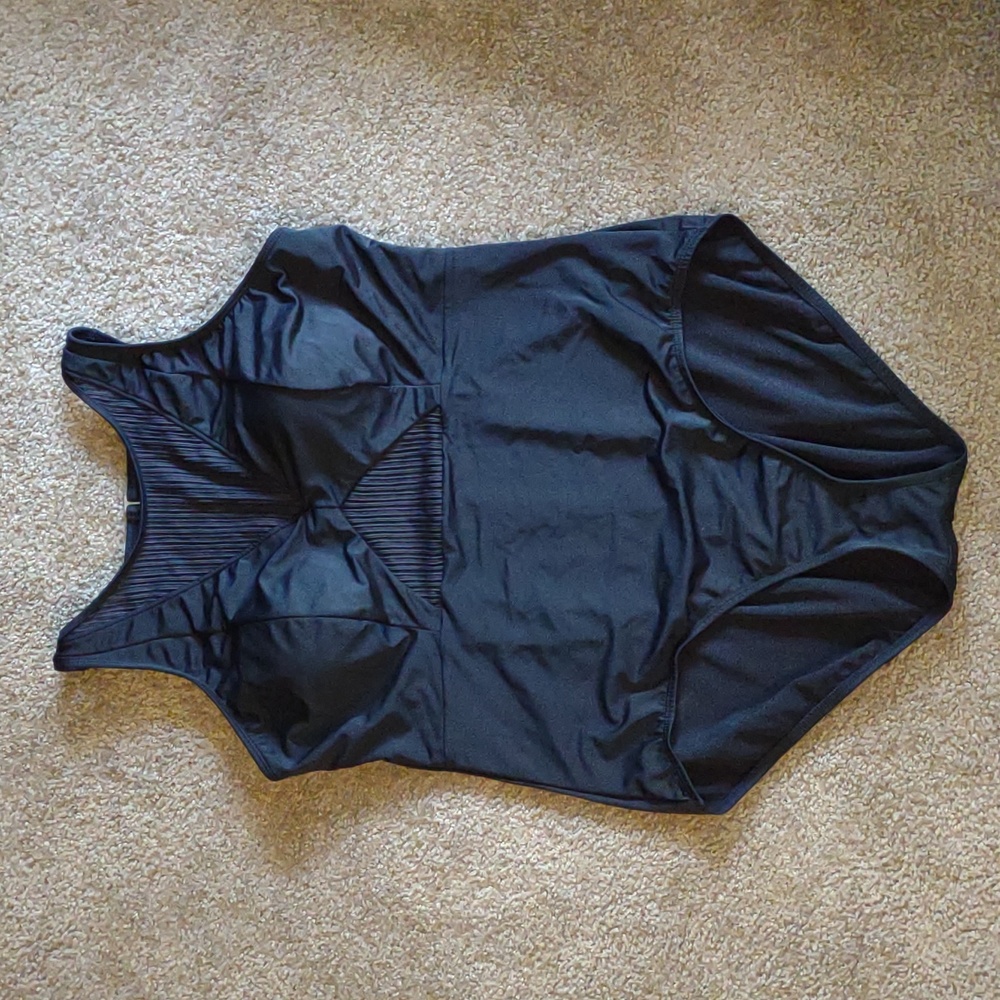 2X High Neck Black One Piece Swim Suit